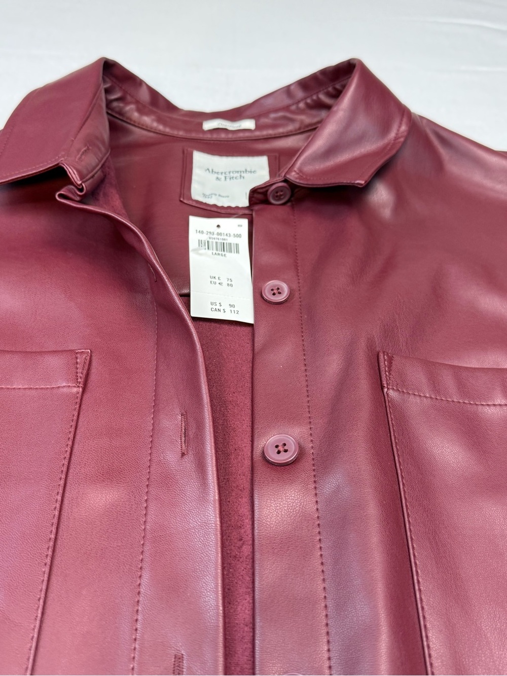Abercrombie & Fitch Women's Burgundy Faux Leather Button-Up Oversized Jacket NWT